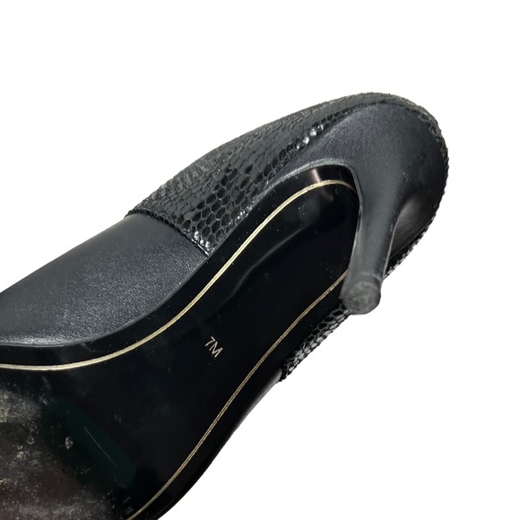 Charles Jourdan Black Leather Snakeskin Zipper Peep Stiletto Ankle Boot Size 7 - Picture 6 of 8